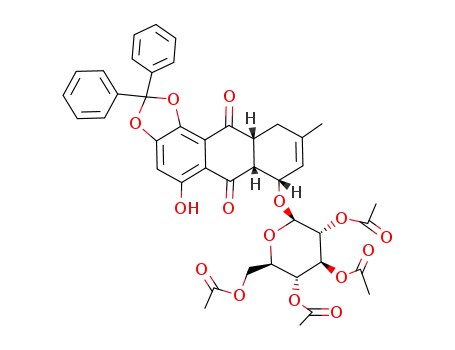 Molecular Structure of 132436-43-2 ((1S,4aR,9aR)-5,6-O-diphenylmethylidene-1,4,4a,9a-tetrahydro-3-methyl-9,10-dioxo-1-(2',3',4',6'-tetra-O-acetyl-β-D-glucopyranosyloxy)anthracene-5,6,8-triol)