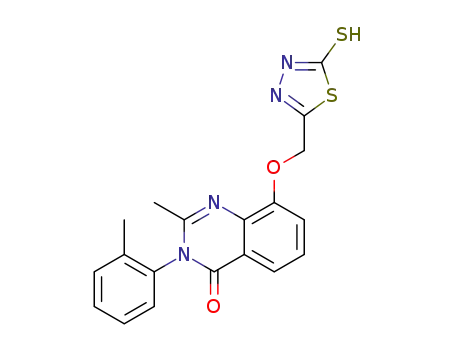 Molecular Structure of 1353155-74-4 (methyl 8-[(5-mercapto-1,3,4-thiadiazol-2-yl)methoxy]-2-methyl-3-(2-methylphenyl)-4(3H)-quinazolinone)