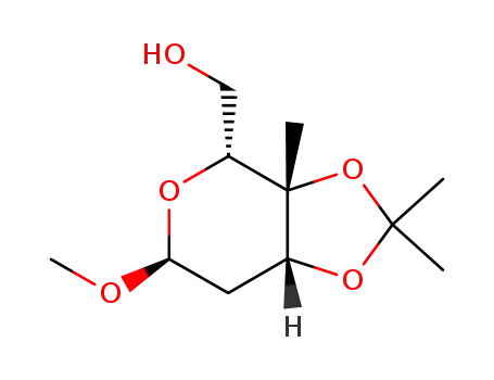 Molecular Structure of 134744-36-8 (((3aR,4R,6S,7aR)-6-Methoxy-2,2,3a-trimethyl-tetrahydro-[1,3]dioxolo[4,5-c]pyran-4-yl)-methanol)