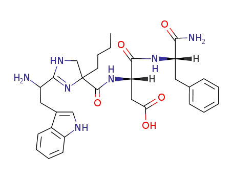 Molecular Structure of 134915-96-1 ((S)-3-({2-[1-Amino-2-(1H-indol-3-yl)-ethyl]-4-butyl-4,5-dihydro-1H-imidazole-4-carbonyl}-amino)-N-((S)-1-carbamoyl-2-phenyl-ethyl)-succinamic acid)