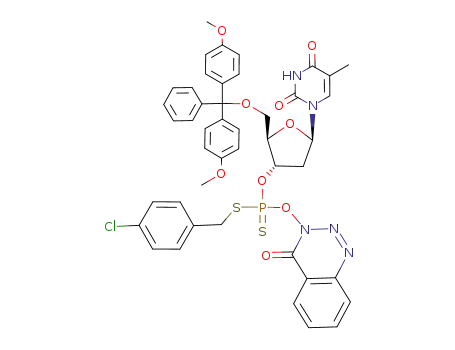 Dithiophosphoric acid O-[(2R,3S,5R)-2-[bis-(4-methoxy-phenyl)-phenyl-methoxymethyl]-5-(5-methyl-2,4-dioxo-3,4-dihydro-2H-pyrimidin-1-yl)-tetrahydro-furan-3-yl] ester S-(4-chloro-benzyl) ester O'-(4-oxo-4H-benzo[d][1,2,3]triazin-3-yl) ester