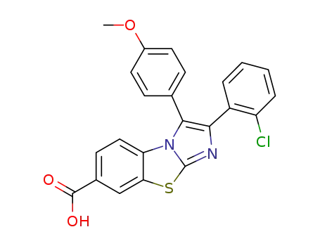Molecular Structure of 1370409-59-8 (2-(2-chlorophenyl)-3-(4-methoxyphenyl)-2,3-dihydroimidazo[2,1-b][1,3]benzothiazole-7-carboxylic acid)