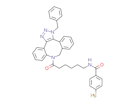 Molecular Structure of 1341223-26-4 (N-(6-(1-benzyl-1H-dibenzo[b,f][1,2,3]triazolo[4,5-d]azocin-8(9H)-yl)-6-oxohexyl)-4-[18F]fluorobenzamide)