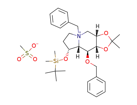 N-benzyl-4-O-benzyl-6-O-tert-butyldimethylsilyl-2,3-O-isopropylidene-(1S,6S,7S,8S,8aS)-1,6,7,8-tetrahydroxyoctahydroindolizinium methanesulphonate