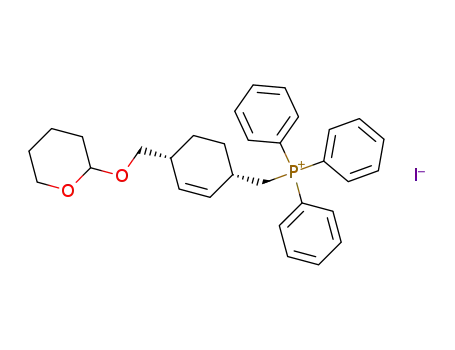 Molecular Structure of 131721-09-0 (Triphenyl-[(1S,4R)-4-(tetrahydro-pyran-2-yloxymethyl)-cyclohex-2-enylmethyl]-phosphonium; iodide)