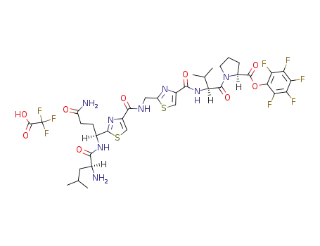 (S)-1-[(S)-2-({2-[({2-[(S)-1-((S)-2-Amino-4-methyl-pentanoylamino)-3-carbamoyl-propyl]-thiazole-4-carbonyl}-amino)-methyl]-thiazole-4-carbonyl}-amino)-3-methyl-butyryl]-pyrrolidine-2-carboxylic acid pentafluorophenyl ester; compound with trifluoro-acetic acid