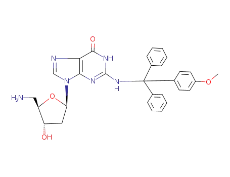 Molecular Structure of 129789-12-4 (5'-Amino-2-N-(4-monomethoxytriphenylmethyl)-5',2'-dideoxyguanosine)