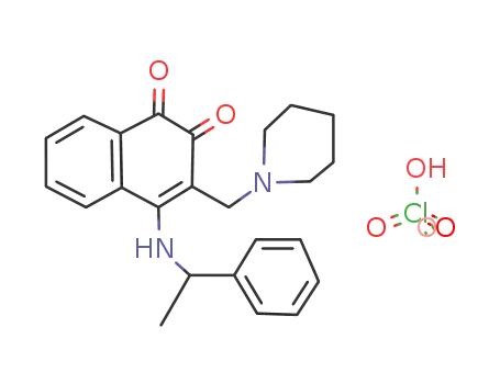 Molecular Structure of 132090-76-7 (1-<(1,2-Dihydro-4-α-methylbenzylamino-1,2-dioxo-naphth-3-yl)-methyl>piperidinium-perchlorat)