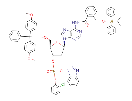 Phosphoric acid benzotriazol-1-yl ester (2R,3S,5R)-2-[bis-(4-methoxy-phenyl)-phenyl-methoxymethyl]-5-{6-[2-(tert-butyl-diphenyl-silanyloxymethyl)-benzoylamino]-purin-9-yl}-tetrahydro-furan-3-yl ester 2-chloro-phenyl ester