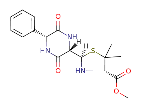 4-Thiazolidinecarboxylic acid,
2-(3,6-dioxo-5-phenyl-2-piperazinyl)-5,5-dimethyl-, methyl ester