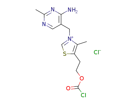 Molecular Structure of 96793-20-3 (3-(4-amino-2-methyl-pyrimidin-5-ylmethyl)-5-(2-chlorocarbonyloxy-ethyl)-4-methyl-thiazolium; chloride)