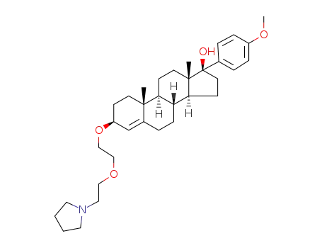 Molecular Structure of 159080-30-5 (3β-(2-(2-(1-Pyrrolidinyl)ethoxy)ethoxy)-17α-(4-methoxyphenyl)-androst-4-en-17β-ol)
