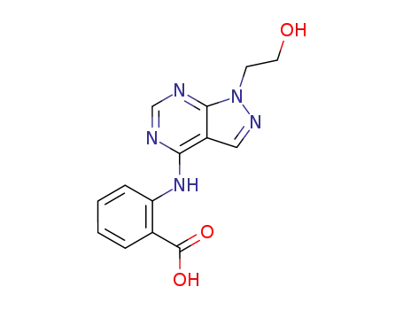 Molecular Structure of 64127-14-6 (Benzoic acid,
2-[[1-(2-hydroxyethyl)-1H-pyrazolo[3,4-d]pyrimidin-4-yl]amino]-)