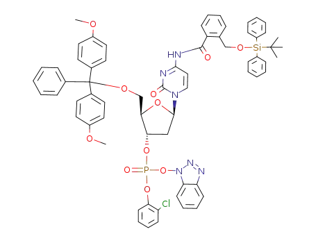 Phosphoric acid benzotriazol-1-yl ester (2R,3S,5R)-2-[bis-(4-methoxy-phenyl)-phenyl-methoxymethyl]-5-{4-[2-(tert-butyl-diphenyl-silanyloxymethyl)-benzoylamino]-2-oxo-2H-pyrimidin-1-yl}-tetrahydro-furan-3-yl ester 2-chloro-phenyl ester