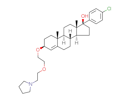 Molecular Structure of 159079-94-4 (3β-(2-(2-(1-Pyrrolidinyl)ethoxy)ethoxy)-17α-(4-chlorophenyl)-androst-4-en-17β-ol)