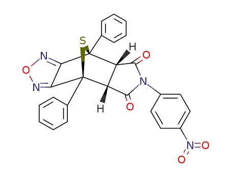 Molecular Structure of 64959-99-5 (6-(4-nitro-phenyl)-4,8-diphenyl-(4a<i>c</i>,7a<i>c</i>)-4,4a,7a,8-tetrahydro-4<i>r</i>,8<i>c</i>-episulfano-[1,2,5]oxadiazolo[3,4-<i>f</i>]isoindole-5,7-dione)