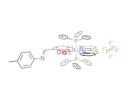 [Ru(η1-C6H2OH-2-CHNC6H4Me(p)-3-Me-5)(PPh3)2(CO)(2-(2-pyridyl)benzthiazole)](PF6)