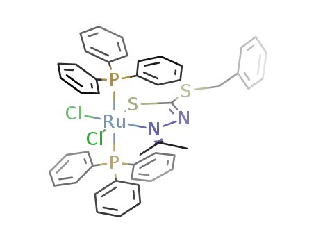 {RuCl<sub>2</sub>(P(C<sub>6</sub>H<sub>5</sub>)3)2((CH<sub>3</sub>)2CNNC(S)SCH<sub>2</sub>C<sub>6</sub>H<sub>5</sub>)}