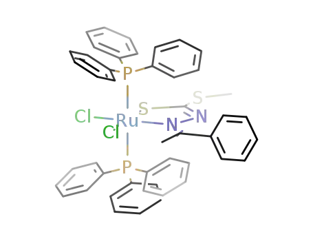 {RuCl<sub>2</sub>(P(C<sub>6</sub>H<sub>5</sub>)3)2((C<sub>6</sub>H<sub>5</sub>)(CH<sub>3</sub>)CNNC(S)SCH<sub>3</sub>)}