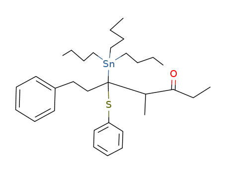 C<sub>6</sub>H<sub>5</sub>CH<sub>2</sub>CH<sub>2</sub>C(SC<sub>6</sub>H<sub>5</sub>)(Sn(C<sub>4</sub>H<sub>9</sub>)3)(CH(CH<sub>3</sub>)C(O)CH<sub>2</sub>CH<sub>3</sub>)