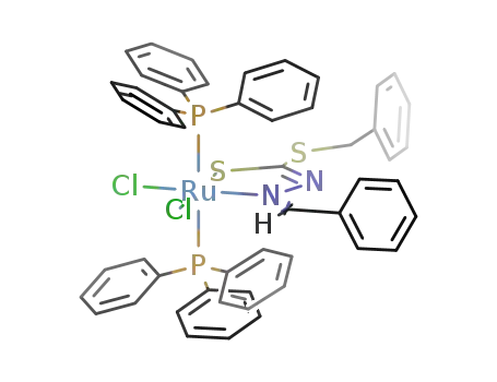 {RuCl<sub>2</sub>(P(C<sub>6</sub>H<sub>5</sub>)3)2(C<sub>6</sub>H<sub>5</sub>CHNNC(S)SCH<sub>2</sub>C<sub>6</sub>H<sub>5</sub>)}