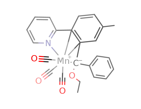 Molecular Structure of 198478-54-5 (tricarbonyl(2-[(1,2-η(2)),κC(α)-4-methyl-2-(phenylethoxymethylene)phenyl]pyridine-κN)manganese(I))
