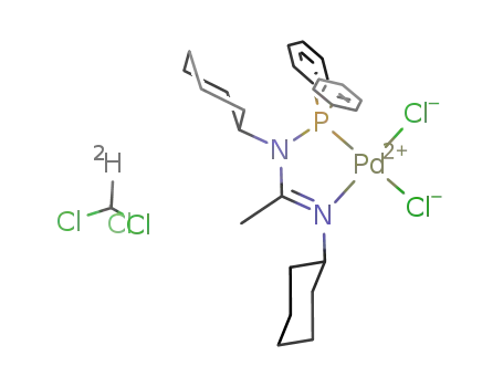 Molecular Structure of 1018686-41-3 (N,N'-dicyclohexyl-N-diphenylphosphino-acetamidine palladium dichloride*chloroform-d1)