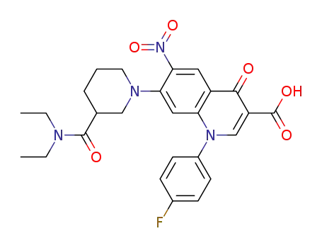 7-(3-(diethylcarbamoyl)piperidin-1-yl)-1,4-dihydro-1-(4-fluorophenyl)-6-nitro-4-oxoquinoline-3-carboxylic acid