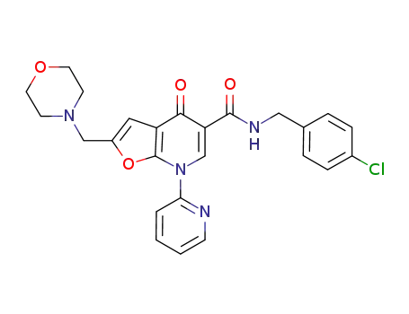 Molecular Structure of 562101-03-5 (Furo[2,3-b]pyridine-5-carboxamide,
N-[(4-chlorophenyl)methyl]-4,7-dihydro-2-(4-morpholinylmethyl)-4-oxo-7-
(2-pyridinyl)-)