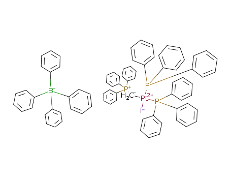 PtI(P(C<sub>6</sub>H<sub>5</sub>)3)2(CH<sub>2</sub>P(C<sub>6</sub>H<sub>5</sub>)3)<sup>(1+)</sup>*B(C<sub>6</sub>H<sub>5</sub>)4<sup>(1-)</sup> = [PtI(P(C<sub>6</sub>H<sub>5</sub>)3)2(CH<sub>2</sub>P(C<sub>6</sub>H<sub>5</sub>)3)]B(C<sub>6</sub>H<sub>5</sub>)4