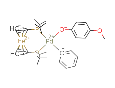 Molecular Structure of 223655-15-0 (Pd(1,1'-bis(di-tert-butylphosphinoferrocene)(C<sub>6</sub>H<sub>5</sub>)(OC<sub>6</sub>H<sub>4</sub>-4-OMe))