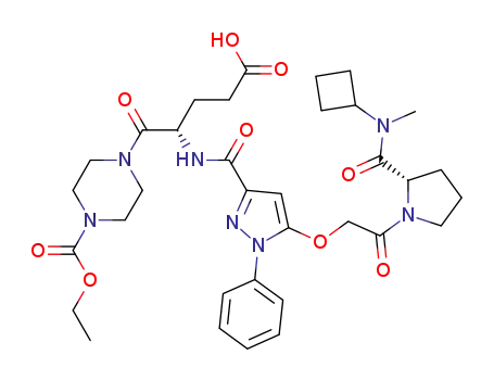 4-{(S)-4-carboxy-2-[(5-{2-[(S)-2-(cyclobutyl-methyl-carbamoyl)-pyrrolidin-1-yl]-2-oxo-ethoxy}-1-phenyl-1H-pyrazole-3-carbonyl)-amino]-butyryl}-piperazine-1-carboxylic acid ethyl ester