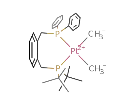 Molecular Structure of 1227375-15-6 ([(α-(di-tert-butylphosphino)-α'-(diphenylphosphino)xylene)PtMe2])