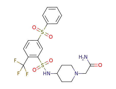 Molecular Structure of 915761-37-4 (2-[4-(([5-(phenylsulfonyl)-2-(trifluoromethyl)phenyl]-sulfonyl)amino)piperidin-1-yl]acetamide)