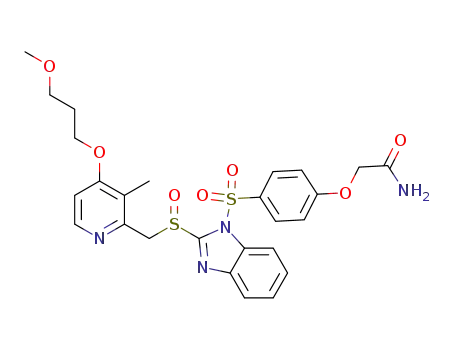 Molecular Structure of 259183-37-4 (2-(4-{[2-({[4-(3-methoxypropoxy)-3-methyl-2-pyridyl]methyl}sulfinyl)benzimidazol-1-yl]sulfonyl}phenoxy)acetamide)