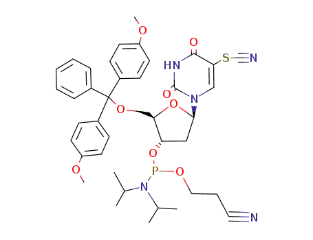 Diisopropyl-phosphoramidous acid (2R,3S,5R)-2-[bis-(4-methoxy-phenyl)-phenyl-methoxymethyl]-5-(2,4-dioxo-5-thiocyanato-3,4-dihydro-2H-pyrimidin-1-yl)-tetrahydro-furan-3-yl ester 2-cyano-ethyl ester