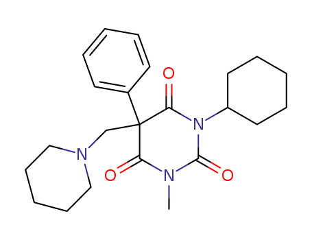 Molecular Structure of 88543-06-0 (2,4,6(1H,3H,5H)-Pyrimidinetrione,
1-cyclohexyl-3-methyl-5-phenyl-5-(1-piperidinylmethyl)-)
