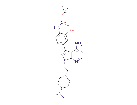 Molecular Structure of 1914078-41-3 (tert-butyl N-[4-(4-amino-1-{2-[4-(dimethylamino)piperidin-1-yl]ethyl}-1H-pyrazolo[3,4-d]pyrimidin-3-yl)-2-methoxyphenyl]carbamate)