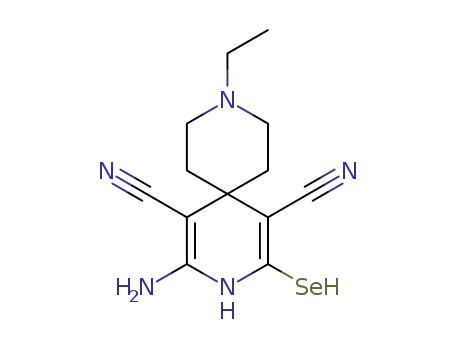Molecular Structure of 1447544-61-7 (10-amino-7,11-dicyano-3-ethyl-9-aza-3-azoniaspiro[5,5]undeca-7,10-diene-8-selenolate)