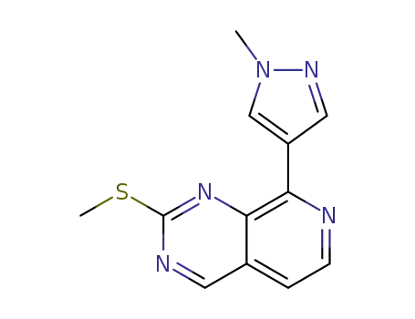 Molecular Structure of 1578245-98-3 (8-(1-methyl-1H-pyrazol-4-yl)-2-(methylthio)pyrido[3,4-d]pyrimidine)