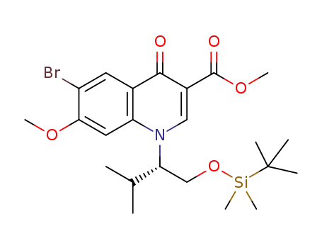 Molecular Structure of 1598387-96-2 ((S)-methyl 6-bromo-1-(1-(tert-butyldimethylsilyloxy)-3-methylbutan-2-yl)-7-methoxy-4-oxo-1,4-dihydroquinoline-3-carboxylate)