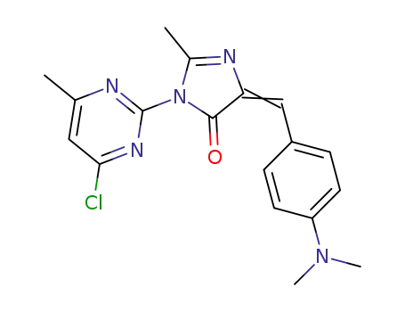 Molecular Structure of 1575728-38-9 (1-(4-chloro-6-methylpyrimidin-2-yl)-4-(4-(dimethylamino)benzylidene)-2-methyl-1H-imidazol-5(4H)-one)