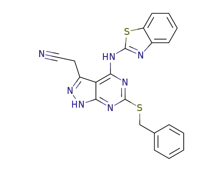 2-[6-(benzylsulfanyl)-4-(benzothiazol-2-yl-amino)-1H-pyrazolo[3,4-d]pyrimidin-3-yl]acetonitrile