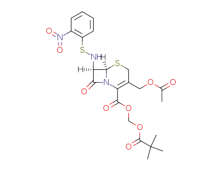Molecular Structure of 73403-42-6 ((6<i>R</i>)-3-acetoxymethyl-7<i>t</i>-(2-nitro-phenylsulfanylamino)-8-oxo-(6<i>r</i><i>H</i>)-5-thia-1-aza-bicyclo[4.2.0]oct-2-ene-2-carboxylic acid 2,2-dimethyl-propionyloxymethyl ester)