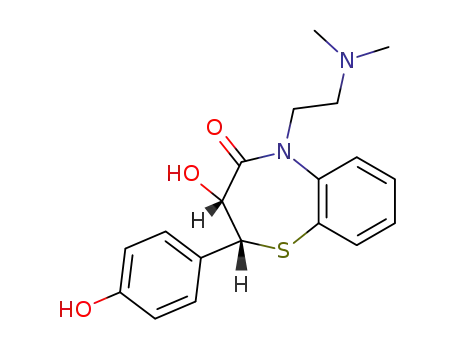 Molecular Structure of 68767-02-2 (1,5-Benzothiazepin-4(5H)-one,
5-[2-(dimethylamino)ethyl]-2,3-dihydro-3-hydroxy-2-(4-hydroxyphenyl)-,
cis-)
