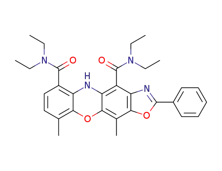 Molecular Structure of 66480-71-5 (5H-Oxazolo[4,5-b]phenoxazine-4,6-dicarboxamide,
N,N,N',N'-tetraethyl-9,11-dimethyl-2-phenyl-)