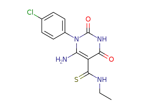 Molecular Structure of 60663-69-6 (5-Pyrimidinecarbothioamide,
6-amino-1-(4-chlorophenyl)-N-ethyl-1,2,3,4-tetrahydro-2,4-dioxo-)
