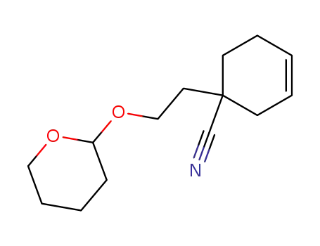 Molecular Structure of 60564-98-9 (1-[2-(Tetrahydro-pyran-2-yloxy)-ethyl]-cyclohex-3-enecarbonitrile)