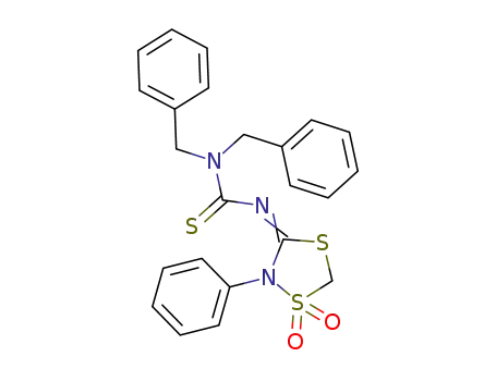 Molecular Structure of 64803-09-4 (1,1-dibenzyl-3-(1,1-dioxido-2-phenyl-1,4,2-dithiazolidin-3-ylidene)thiourea)