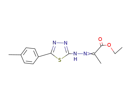 Molecular Structure of 59758-42-8 (2-[(5-<i>p</i>-tolyl-[1,3,4]thiadiazol-2-yl)-hydrazono]-propionic acid ethyl ester)
